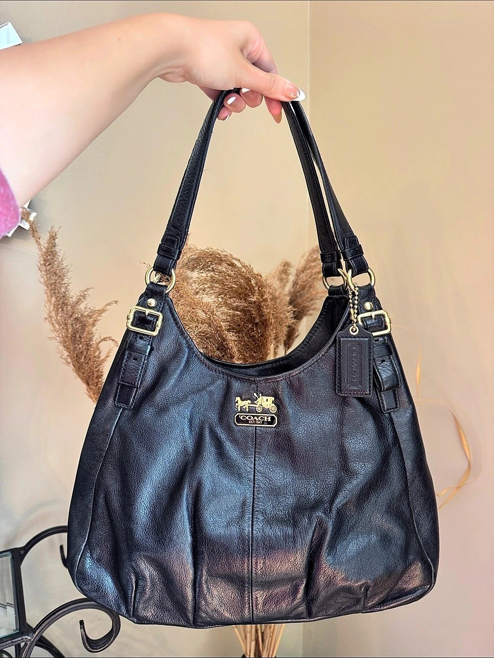 Coach Madison Maggie Hobo Black Leather Hobo Bag